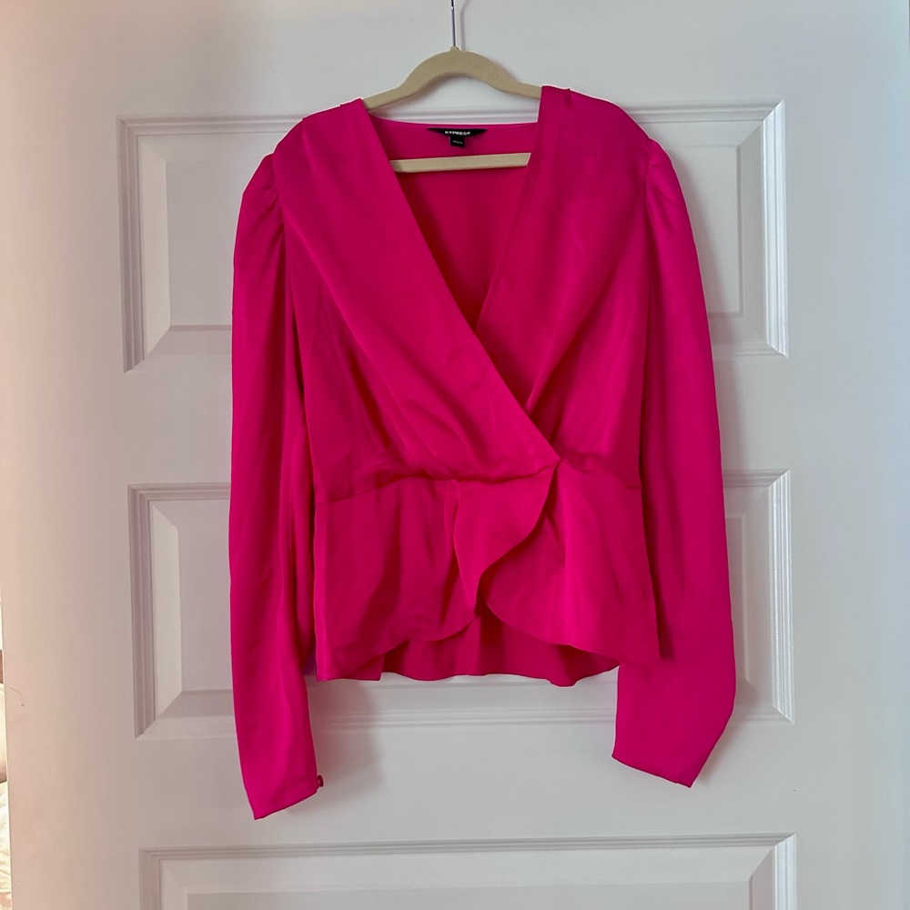 Express hot pink Peplum Blouse Long Sleeve